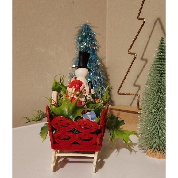 Vintage plastic velvet Santa snowman frosty table decor shelf decorations - Picture 11 of 12